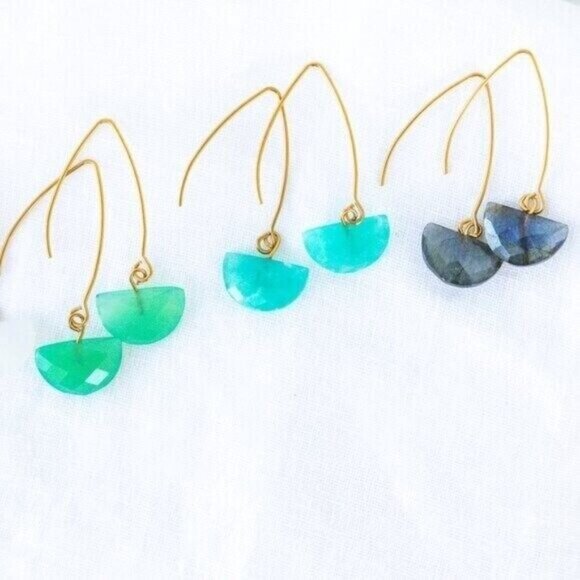 Stunning Gemstone Dangle Earrings Labradorite Earring WATERPROOF Gold Threader - Picture 14 of 14